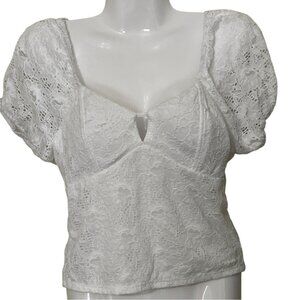 White Lace Babydoll Puff Sleeve Top M 7-9 No Boundaries  Feminine Eyelet